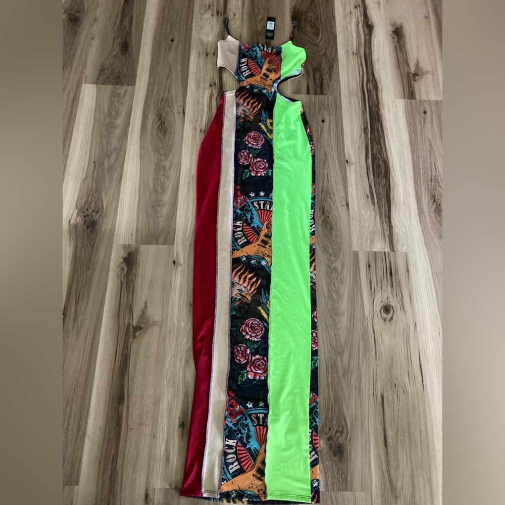 Fashion Nova Metal Roses Maxi Dress Small NWT